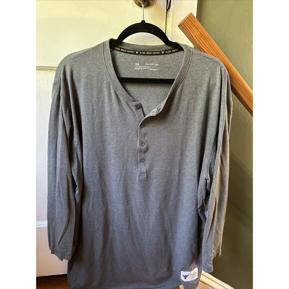 Under Armour Project Rock Shirt Men's 2XL Gray Henley Blood Sweat Respect - Picture 1 of 4